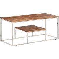 Berkfield Home Coffee Table Silver Stainless Steel & Solid Wood Acacia