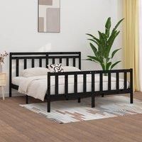 Bed Frame Black Solid Wood Pine 200x200 cm