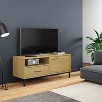 TV Cabinet with Metal Legs Brown Solid Wood Pine OSLO