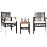 Berkfield Home 3 Piece Bistro Set with Cushions Black Poly Rattan Acacia Wood