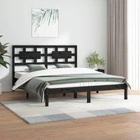Bed Frame Black Solid Wood Pine 200x200 cm
