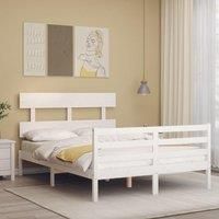 Bed Frame with Headboard White Small Double Solid Wood
