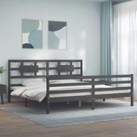Bed Frame with Headboard Grey 200x200 cm Solid Wood
