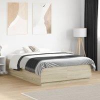 Berkfield Home Bed Frame with LED without Mattress Sonoma Oak 135x190 cm Double in Brown