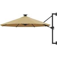 Wall-mounted Parasol with LEDs and Metal Pole 300 cm Taupe