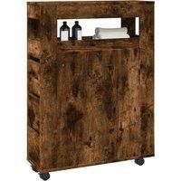 Berkfield Home Narrow Bathroom Cabinet with Wheels Smoked Oak Engineered Wood in Brown