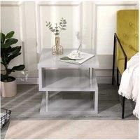High Gloss Grey S-Shaped LED Side Table - Modern Living Room Storage, Chipboard, 2-Tier