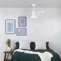 FARO BARCELONA Amelia Cone ceiling fan with an LED light, white