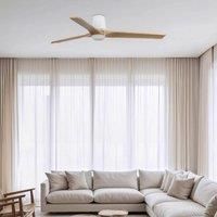 FARO BARCELONA LED fan Heywood L, white/wood-coloured, DC, quiet, CCT