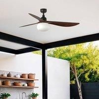 FARO BARCELONA Ceiling fan with light Outwood, brown, DC, quiet, 150cm