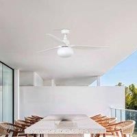 FARO BARCELONA Ceiling fan with light Outwood, white, DC, quiet, 150cm