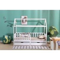 Solid Pine Kids House Bed Frame with Storage Drawers - White or Natural Wood, Single Size
