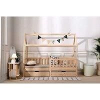 Solid Pine Single Kids Bed Frame with Storage Drawers & Safety Fence - Scandi Style, 3ft