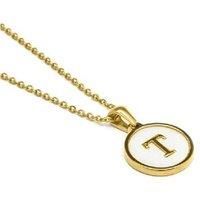 18K Gold Mother-of-Pearl 'T' Alphabet Pendant Necklace - Adjustable Personalised Jewellery