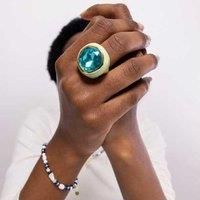 PRICE DROP! LUXENTER 18k Gold-Plated Statement Ring with Green Crystal - Mantis Motif