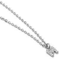 Luxenter M Initial Necklace - Rhodium Plated, Adjustable Silver Chain, Cubic Zirconia Pendant, Personalised Jewellery