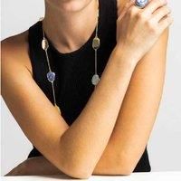 LUXENTER Talyu Blue Lacquer 18k Gold Pendant Necklace, 80cm Statement Chain