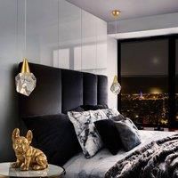 Schuller Valencia Aquaria LED pendant light, clear glass, gold, polyhedral