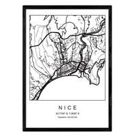 Print city map Nice Scandinavian style in and black white. A3 250
