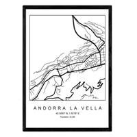 Nacnic Print city map Andorra la Vella black white. A3 250