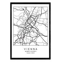 Blade Vienna city map Nordic style and size black white. A3 250