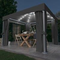 Berkfield Home Gazebo with Curtain&LED String Lights 3x3 m Anthracite in Black