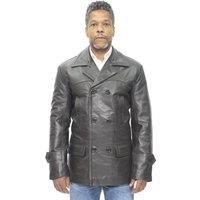 Men's Brown German Naval Dr Who Cow Hide Leather Pea Coat