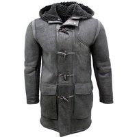Men's Black New Winter Sheepskin Leather Hooded Duffle Coat