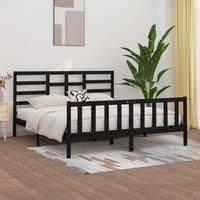 Bed Frame Black Solid Wood Pine 200x200 cm