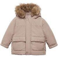 Mango Younger Boys Faux Fur Lined Hooded Coat - Brown