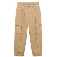 Mango Girls Pleated Cargo Trousers - Brown