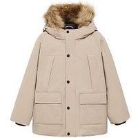 Mango Boys Faux Fur Trim Coat - Beige