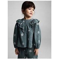Mango Younger Girls Floral Embroidered Long Sleeve Blouse - Green