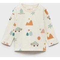 Mango Younger Boys Car Long Sleeve Tshirt - Cream