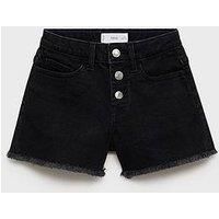 Mango Girls Button Up Denim Shorts - Black