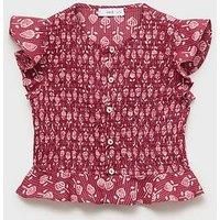 Mango Girls Shirred Bombai Co-Ord Blouse - Red