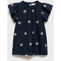 Mango Younger Girls Embroidered Dress - Navy