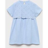 Mango Younger Girls Broderie Bodice Dress - Light Blue