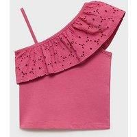 Mango Girls One Shoulder Frill Top - Dark Pink