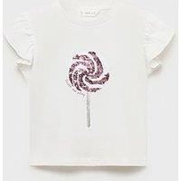 Mango Younger Girls Sequin Lolly Short Sleeve T-Shirt - Light Cream