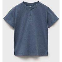 Mango Younger Boys Grandad Collar Short Sleeve Tshirt - Blue