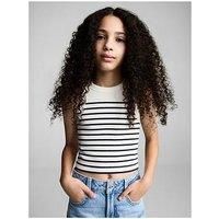 Mango Girls Stripe Rib Vest Top - Light Cream