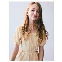 Mango Girls Cut Out Waist Dress - Light Yellow