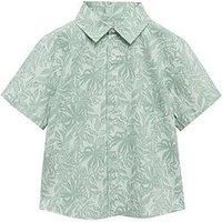 Mango Younger Boys Leaf Print Short Sleeve Shirt - Green