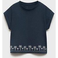 Mango Girls Palm Tree Co-Ord T-Shirt - Navy
