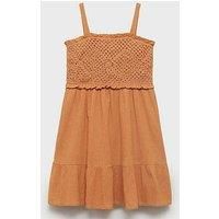 Mango Girls Crochet Bodice Strappy Dress - Orange