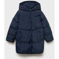 Mango Girls Padded Longline Coat - Navy