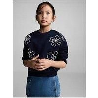Mango Girls Flower Embroidered Sweatshirt - Navy