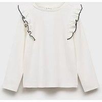 Mango Younger Girls Frill Shoulder Long Sleeve T-Shirt - Light Cream