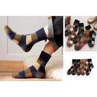 Men'S Plaid Thick Wool Socks - Choose From 1 Or 5 Pairs - Blue